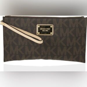 MICHAEL Michael Kors Brown Monogram Large Wristlet MSRP $98